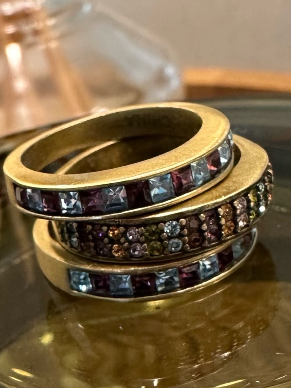 Heidi Daus Gold-Tone Multi-Crystal Stackable Rings Size 7